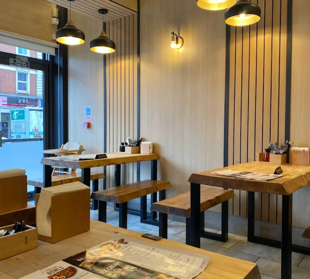Interior of Yaki Ya! Finchley Road, a halal Japanese restaurant in London